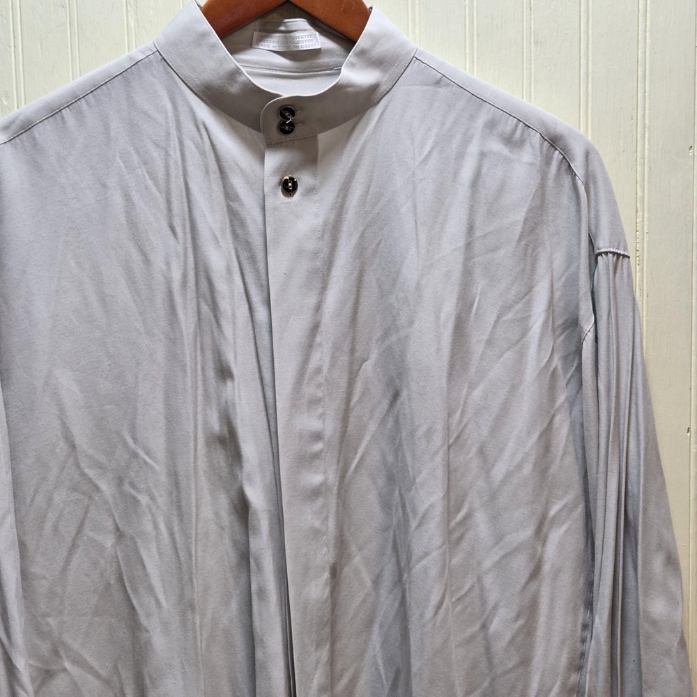 Elliott Dress Shirt Mens Medium Gray Solid Regular Fit Band Collar Long Sleeve